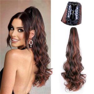 Claw Clip Ponytail Extensions, Dark Brown Mix Light Auburn